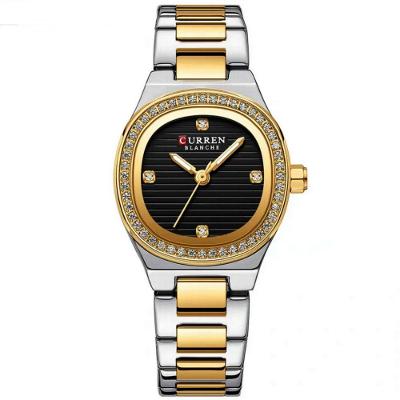 Relógio Feminino Casual De Quartzo Com Strass Em Aço Inoxidavel Impermeavel 3atm Preto Dourado