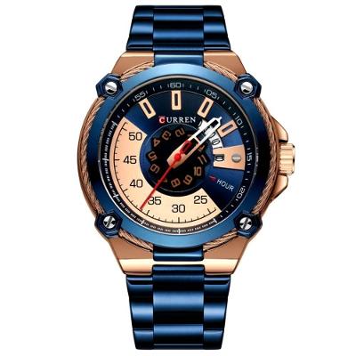 Relógio De Quartzo Masculino Casual Criativo à Prova D´agua Em Aço Inoxidável Azul Dourado