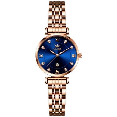 Relógio Feminino De Quartzo Dial Strass Pulseira De Aço Inoxidável A Prova D´agua Azul
