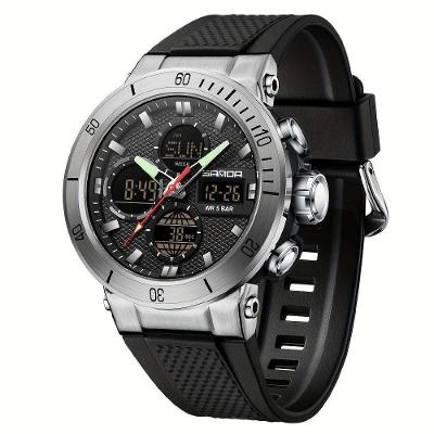 Relógio De Pulso Esportivo Masculino De Moda Com Display Duplo, Alarme Preto Prateado