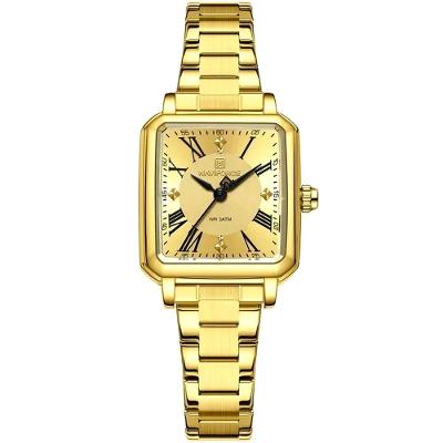 Relógio Feminino Mostrador Quadrado Ponto De Luz Em Aço Inoxidavel Impermeavel Dourado