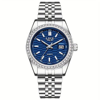 Relógio - Estilo Clássico, Mostrador Luminoso, Pulseira De Aço Inoxidável Azul Prateado