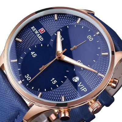 Relógio Preto Dourado De Luxo - Cronômetro Com Pulseira De Couro Rosa Dourado Azul