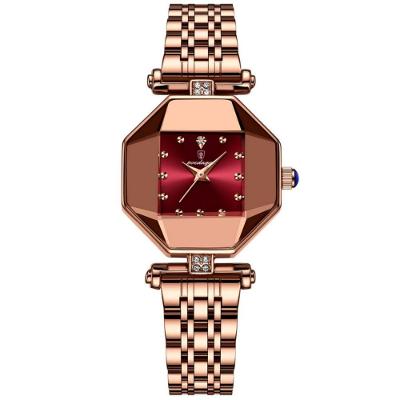 Relógio Feminino De Quartzo Casual Design Criativo Em Aço Inoxidável à Prova D´agua Vermelho Dourado