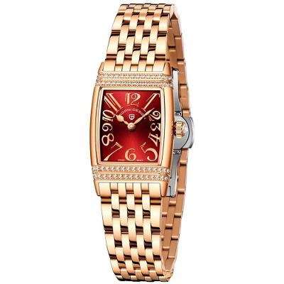 Relógio Feminino Quartzo Design Fino Elegante Com Strass Em Aço Inoxidavel Impermavel Vermelho Dourado