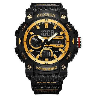 Relógio De Quartzo Masculino Esportivo Digital Led 5atm A Prova D´agua Preto Dourado
