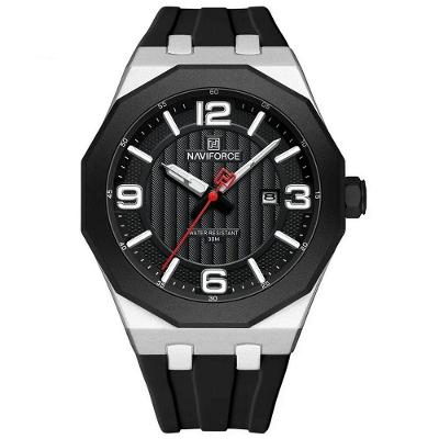 Relógio Para Homem Pulseira De Silicone 3atm Resistente à água Data Automática Preto Prata