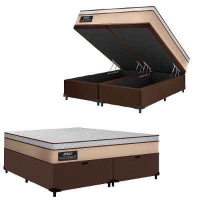 Cama Box Baú Casal Queen Gazin Colchão Molas Ensacadas 158x198x65cm Maximus Bege/marrom