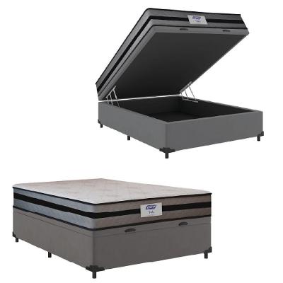 Cama Box Baú Casal Gazin Colchão Com Molas Ensacadas Vibe 138x188x63cm Cinza/preto