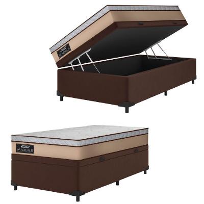 Cama Box Baú Solteiro Gazin Colchão Molas Ensacadas 88x188x65cm Maximus Bege/marrom