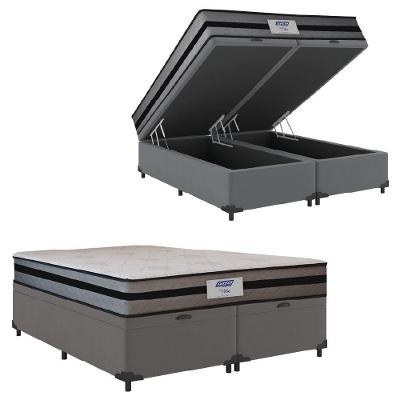 Cama Box Baú Casal Queen Colchão Gazin Com Molas Ensacadas Vibe 158x198x63cm Cinza/preto