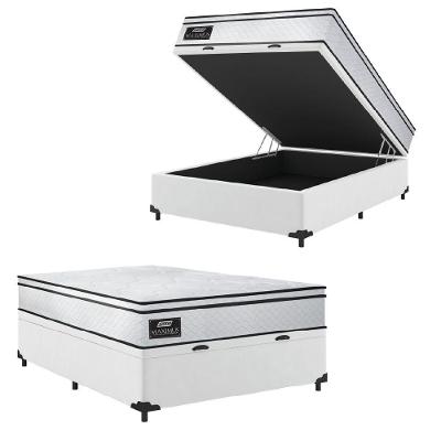 Cama Box Baú Casal Gazin Colchão Molas Ensacadas 138x188x65cm New Branco