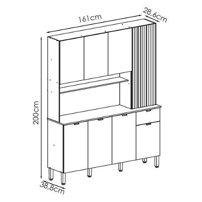 Cozinha Compacta 8 Portas 1 Gaveta 161 Cm Slow Freijo Vanilla Cp Riscatto