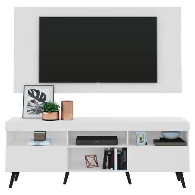 Rack Com Painel Tv 65" Retrô Flórida Multimóveis V3133 Branco/Preto Branco/Preto