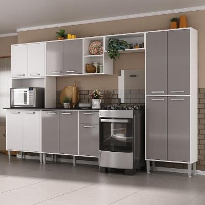Armário De Cozinha Modulada Completa Compacta 294cm Com Balcão De Pia Multimóveis Mp2280 Branco/lacca Fumê