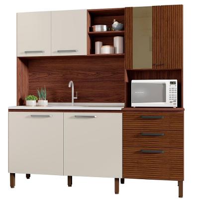 Cozinha Compacta 7 Portas 2 Gavetas 182 Cm Mega Nogueira Off White Cp Ripado Ktp