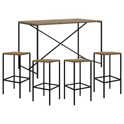 Mesa Para área Gourmet E 4 Banquetas Altas Steel Quadra Vermont Base Preta - Artesano