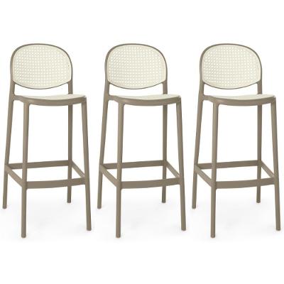 Kit 3 Banqueta Alta Com Encosto Roma Em Polipropileno Cozinha/bancada - Branco/cinza Escuro