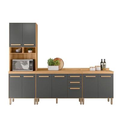Conjunto De Cozinha Lidiane Modulado Com 9 Portas 2 Gavetas Freijo/Chumbo