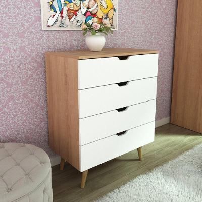 Cômoda De 68x92,5cm Com 4 Gavetas E Pé Cônico Amêndoa/branco