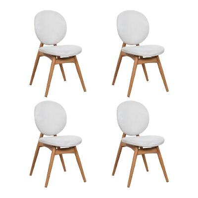 Kit 4 Cadeiras De Jantar Lotus Estrutura Aço Carbono Laminado Natural Com Estofado Linho Cru