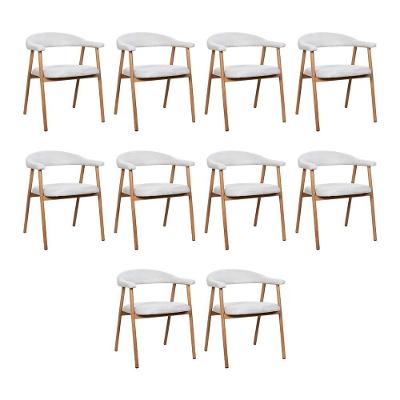Kit 10 Cadeiras De Jantar Luana Estrutura Aço Carbono Laminado Natural Com Estofado Linho Cru