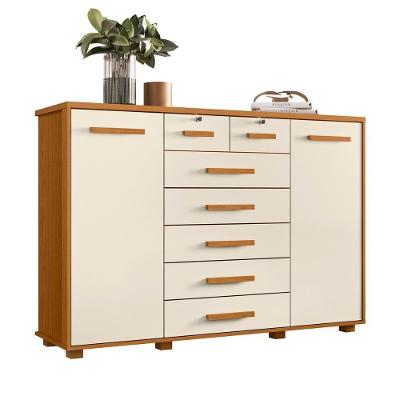 Cômoda Quarto Fontana Com 7 Gavetas E 2 Portas Cinamomo/Off White