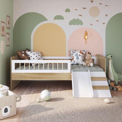 Cama Montessoriana De Solteiro Com Escada E Escorrega Linha Affetto Aft010 - Completa Móveis Aveiro/branco