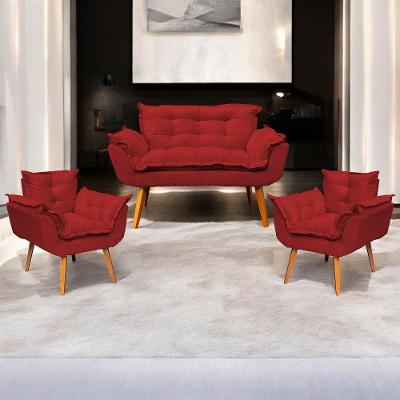 Kit Namoradeira Decorativa + 2 Poltronas Para Sala Recepção Manicure Consultório Alice Suede