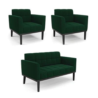 Namoradeira 2 Poltronas Base Madeira Fixa Pto Elisa Bouclê D03 - D?rossi Cor Verde