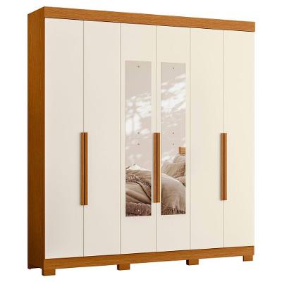 Guarda Roupa Casal 200cm Com Espelho Viny A02 Off/cinamomo - Mpozenato