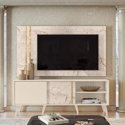 Conjunto Chronos Rack 2 Portas Com Painel Calacata/off-white Com Rack E Painel