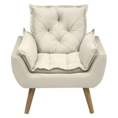 Poltrona Opala Conforto Decorativa Em Veludo Com Pés Palito Bege