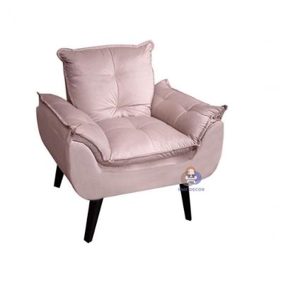 Poltrona/cadeira Decorativa Glamour Veludo Rosa Nude Com Pés Quadrado Rosa Nude