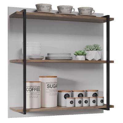 Prateleira Industrial Cozinha Tripla Com Painel Flora Z34 Branco/freijó - Mpozenato