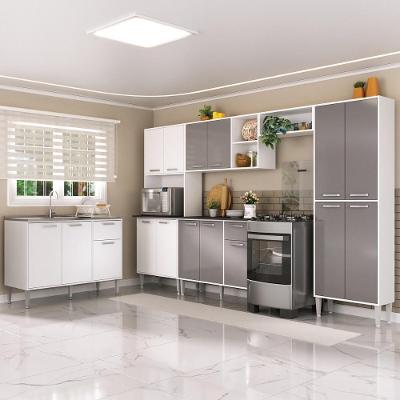 Armário De Cozinha Modulada Completa 6 Peças Com Balcão Para Pia Siena Multimóveis MP2285 Branco/lacca Fumê