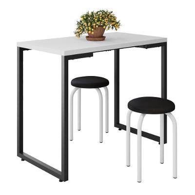 Mesa De Cozinha Bistrô Porto Branco 90cm Com 2 Banquetas Industriais Maviê Preto/branco - Mpozenato