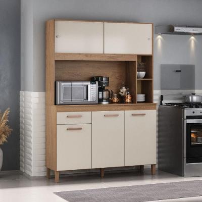 Cozinha Compacta Ceara 5 Portas 1 Gaveta Canelato Rustico Com Off White
