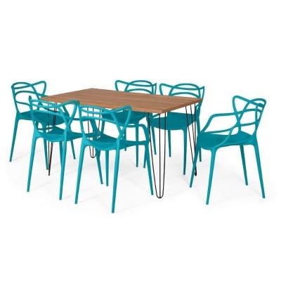 Conjunto Mesa De Jantar 130X80Cm Com 6 Cadeiras - Turquesa