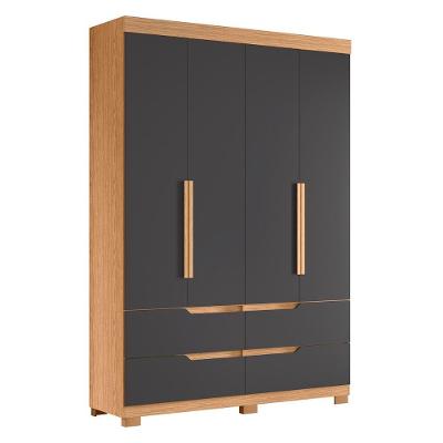 Guarda Roupa Doble Quarto Com 4 Portas E 4 Gavetas Freijo/Chumbo