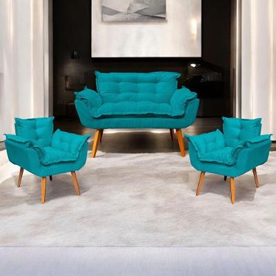 Kit Namoradeira Decorativa + 2 Poltronas Para Sala Recepção Manicure Consultório Alice Suede