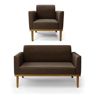 Sofá Namoradeira Com Poltrona Base De Madeira Fixa Castanho Marisa Suede D03 - D?rossi Cor Marrom