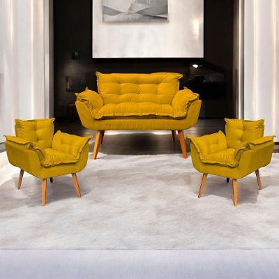 Kit Namoradeira Decorativa + 2 Poltronas Para Sala Recepção Manicure Consultório Alice Suede