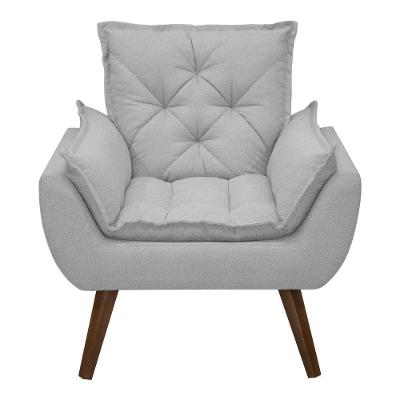 Poltrona Opala Decorativa Conforto Tecido Boucle Pé Trapézio Cinza Escuro