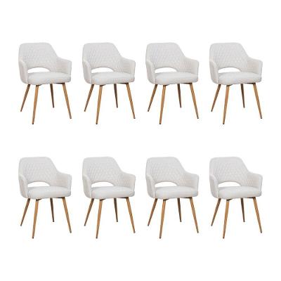 Kit 8 Cadeiras De Jantar Dakota Estrutura Aço Carbono Laminado Natural Com Estofado Linho Cru