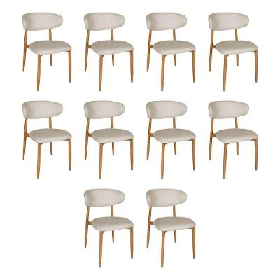 Kit 10 Cadeiras De Jantar Lucy Estrutura Aço Carbono Laminado Natural Com Estofado Linho Cru