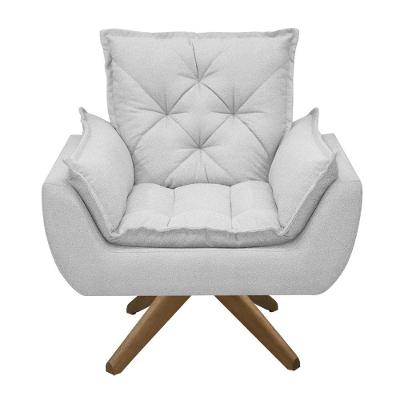 Poltrona Opala Conforto Base Giratória Madeira Tecido Boucle Cinza