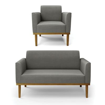 Sofá Namoradeira Com Poltrona Base De Madeira Fixa Castanho Marisa Suede D03 - D?rossi Cor Grafite