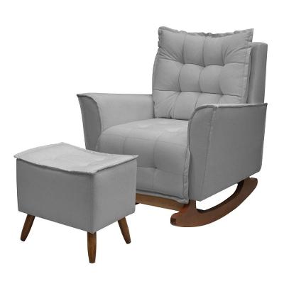 Poltrona Amamentação De Balanço Helena + Puff Linho Quarto Chumbo