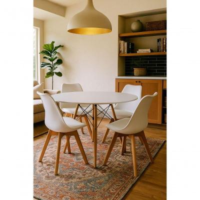 Conjunto Mesa De Jantar Sala Cozinha Elegante Eiffel 90cm Mdf Branca Com 04 Cadeiras Leda Elegance Branca